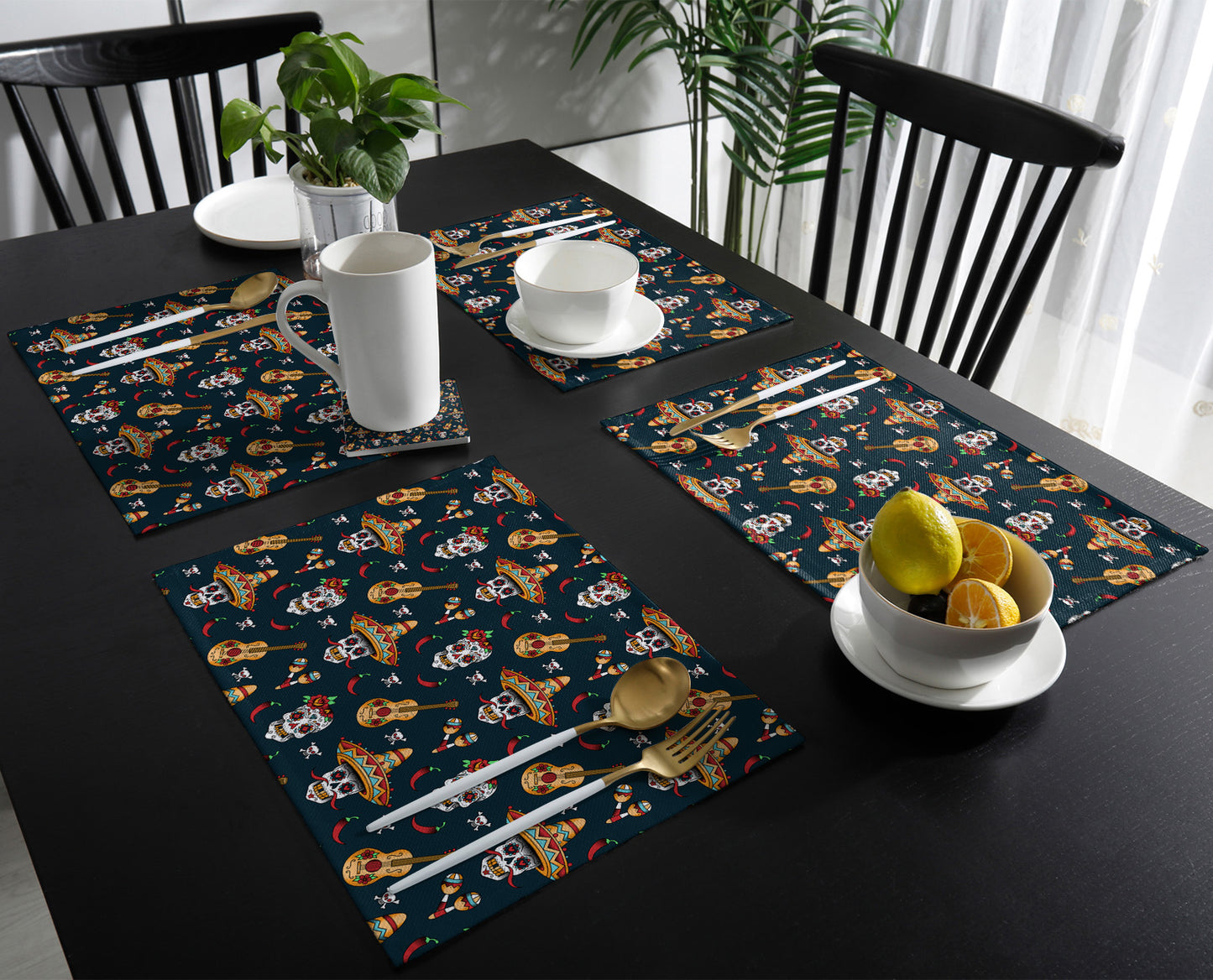 Mexican Skull Table Runner Wedding Table Decor Party Dining Table Mat Placemat