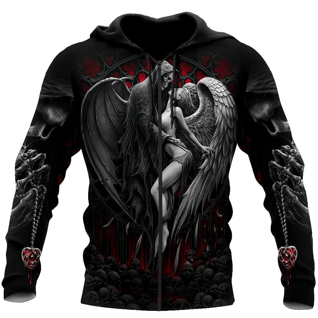 Reaper Skull Angel And Demon 3D All Over Printed Autumn Men Hoodies Unisex Casual Zip Pullover Streetwear sudadera