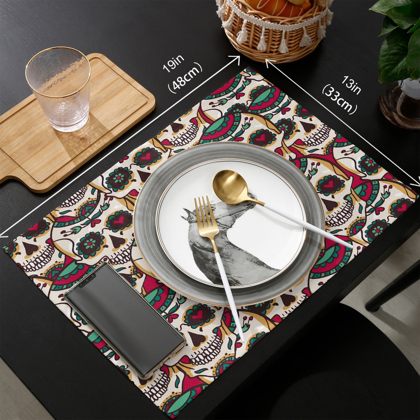Mexican Skull Table Runner Wedding Table Decor Party Dining Table Mat Placemat