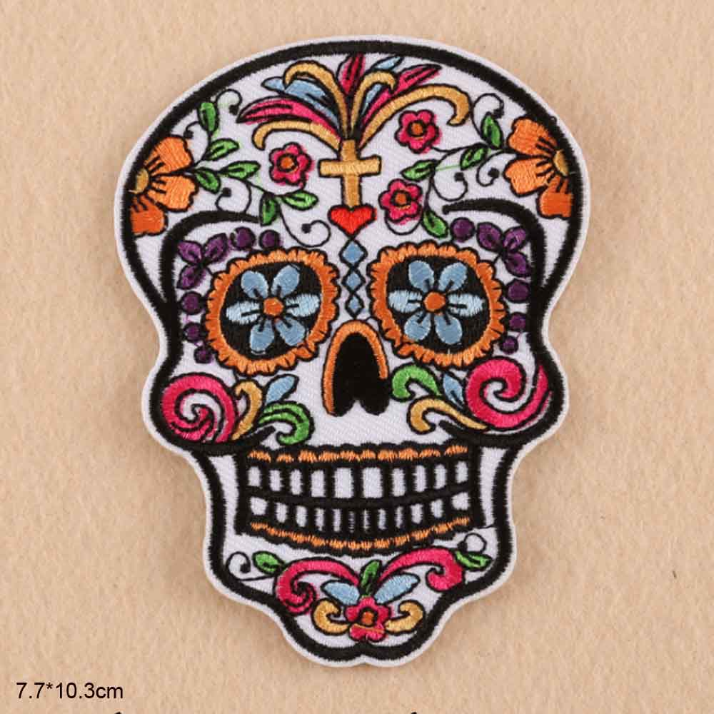 Big Size Skull Flower Bohemia Iron On Embroidered Clothes Patches For Clothing Girl Woman