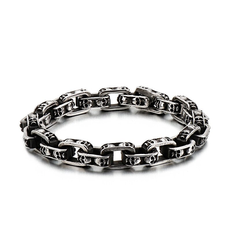 Vintage Skull Engraved Cuff Bracelet Men Link Chain Stainless Steel