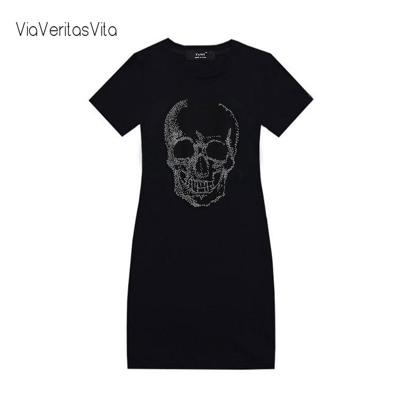 Diamonds Skull Print Punk Style Womens Black Dress