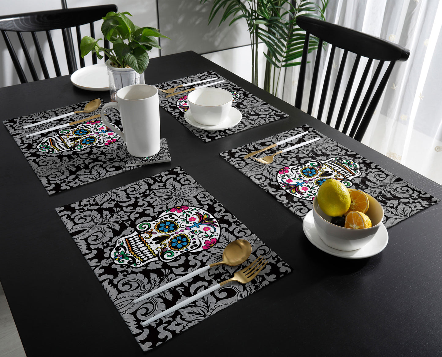 Mexican Skull Table Runner Wedding Table Decor Party Dining Table Mat Placemat