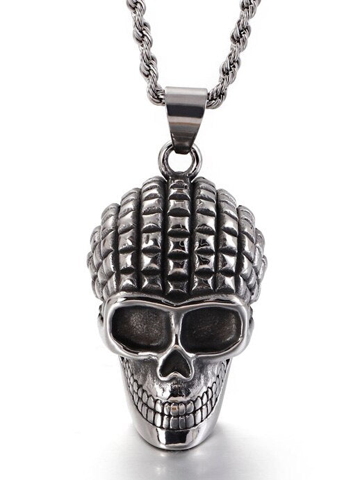 Retro Stainless Steel Mens Punk Skull Pendant Necklace