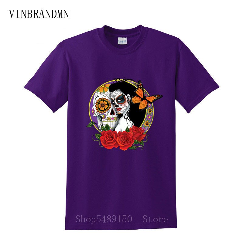 Strange Day Of The Dead T Shirt Sugar Skull Girl With Rose Tattoo T-Shirt Cool Fashion Summer Clothes For Men Boys Horror Tshirt