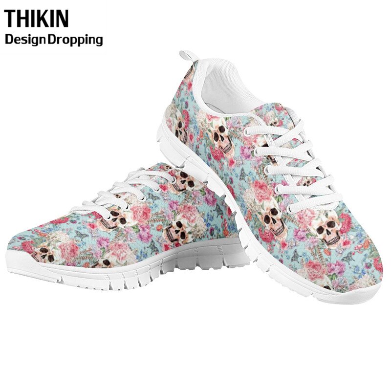 Stylish Skull Rose Floral Printing Women's Causal Shoes Woman