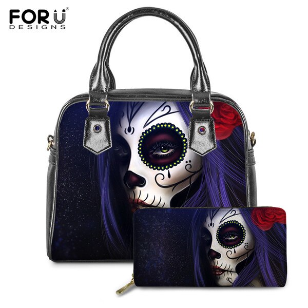 Sugar Skull Girls Print Luxury Handbags Rose Gothic Bags & wallet