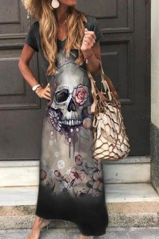 Punk Style 2020 Summer Dress Women Short Sleeve Skull