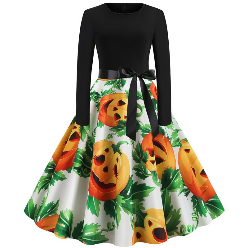 Bloody Skull Print Halloween Party Dresses