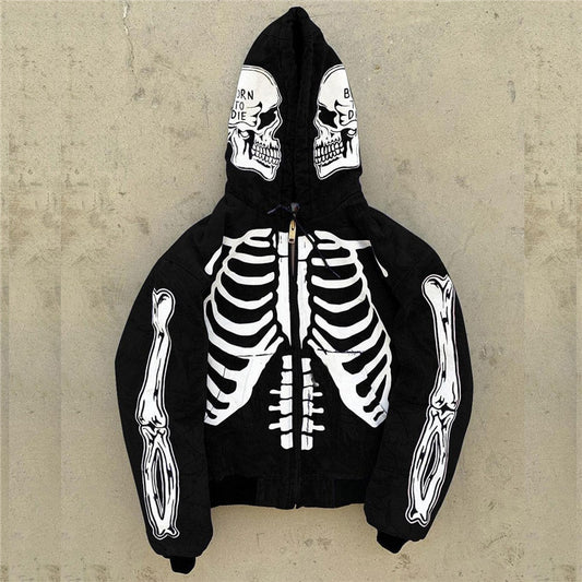 Fashion Street Zip Up Cardigan Hoodies Skull Streetwear Sweatshirts Hip Hop Skeleton, Halloween costume, skeleton sweatshirt hoodie