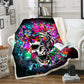 Double layer sugar skull blanket throw for sofa faux fur throw blanket