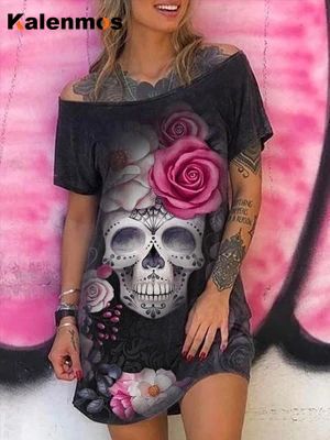 Punk Skull Floral Print Dresses for Women Summer