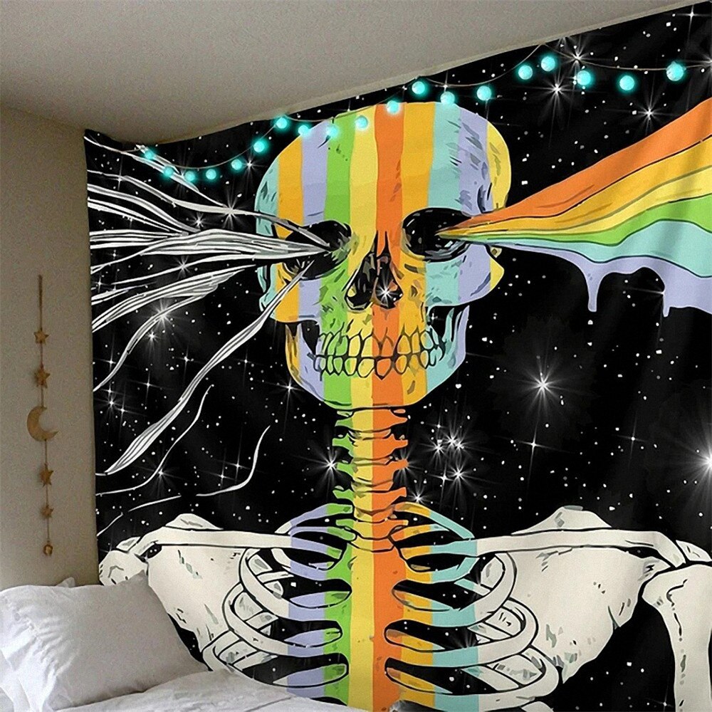 Skull King Meditating In Flowers Moon Tapestry Mandala Carpet