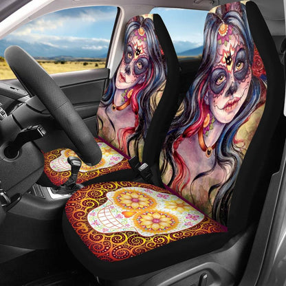 Printing Gothic Sugar Skull Car Front Seat Covers