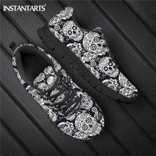 Sugar Skull Print Women Flats Shoes Summer Autumn Breathable Sneakers