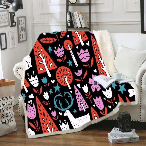 Cute Cats Throw Blanket on Sofa Bed Doodle Flowel Sherpa Fleece Blanket