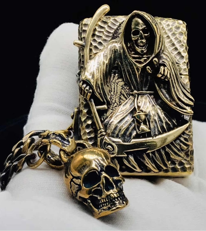 Brass Welding Stick skull  Dead God Devil 3D relief handmade lighter art collection