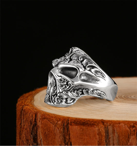 100% Real 925 Sterling Silver Sugar Skull Ring Men Adjustable Handmade Rings For Male Punk Rock Gothic Jewelry