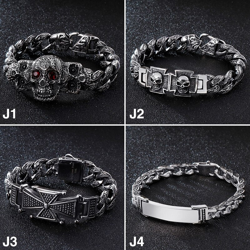 Fongten Skull Cross Curb Men's Bracelet Vintage Black