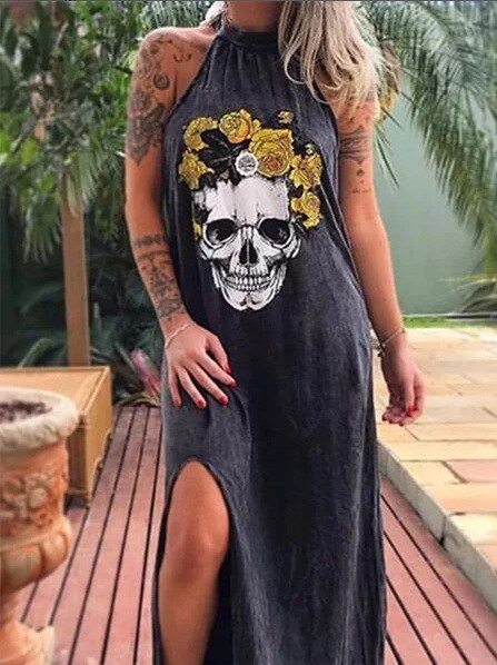Summer Women Dresses 2020 Punk Flower Skull