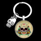 Exquisite Colorful Sugar Skull Pendent Glass Keychain Skeleton and Flower Key Ring for Unisex