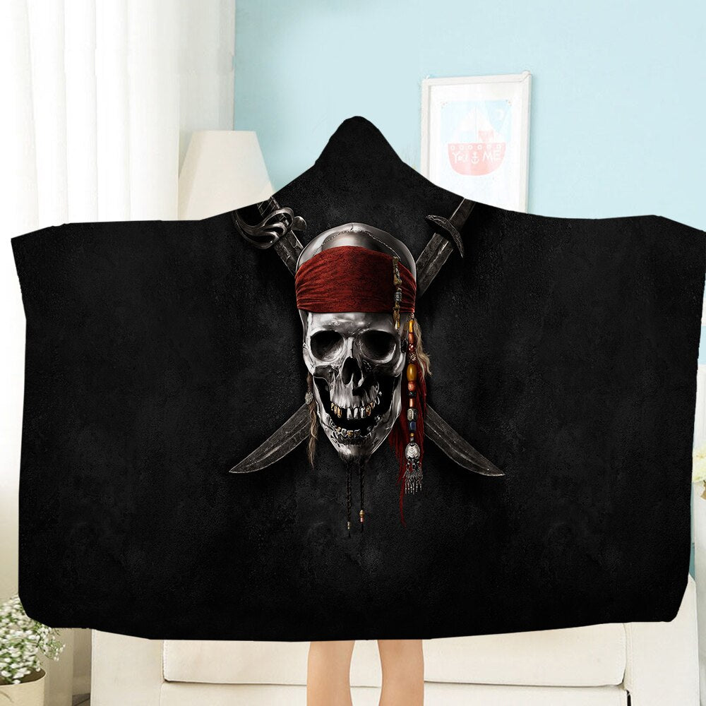 Terror Skull Blanket  3D Printing Hooded Blanket Fleece Blanket Black