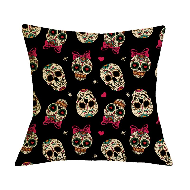 Floral Skull Print Throw Pillows for Couch Halloween Decorative Pillow Covers