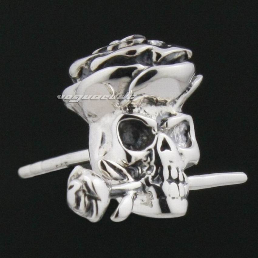 925 Sterling Silver Rose Skull Flower Earring Mens Biker Rocker Stud Earring 8R003