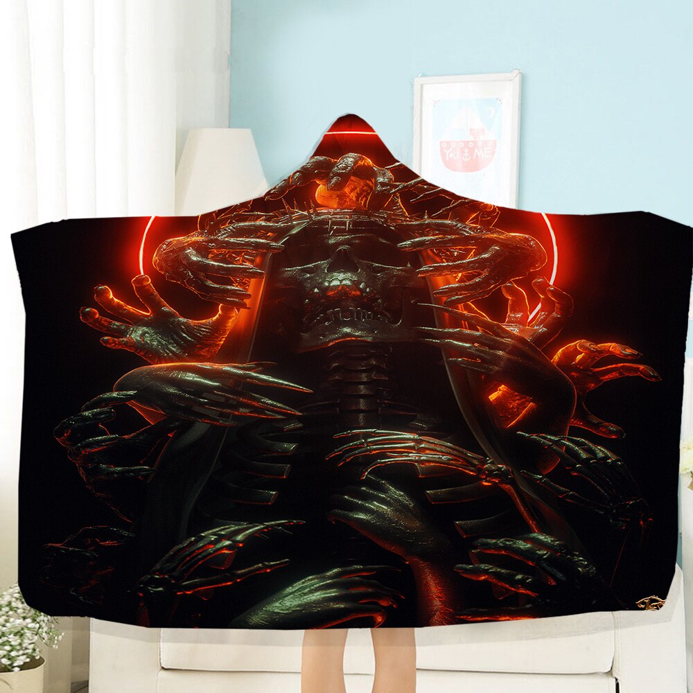 Terror Skull Blanket  3D Printing Hooded Blanket Fleece Blanket Black