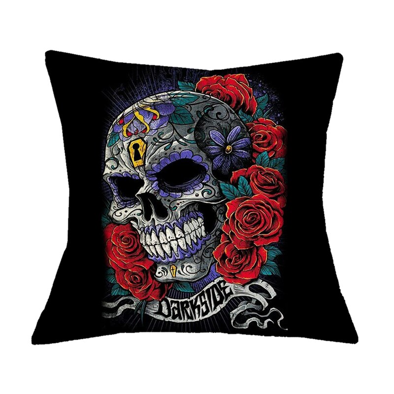 Floral Skull Print Throw Pillows for Couch Halloween Decorative Pillow Covers