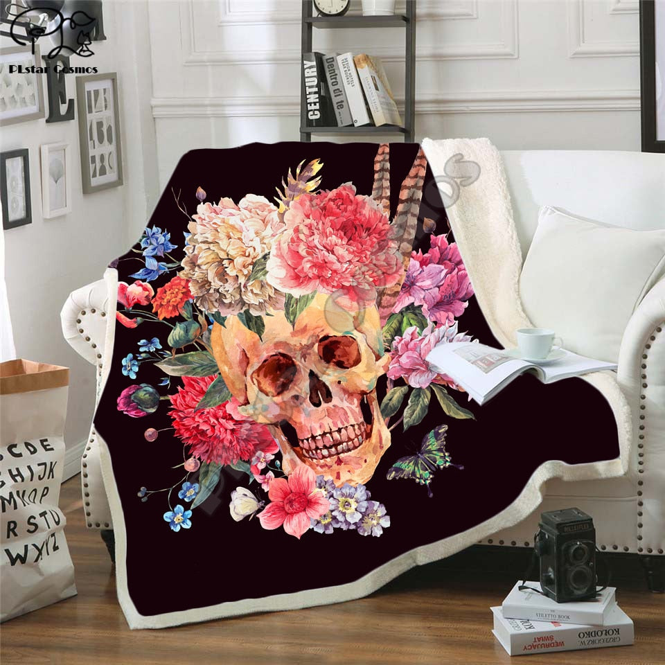 flower skull 3D Bedding Outlet good quality Blanket Sherpa Blanket