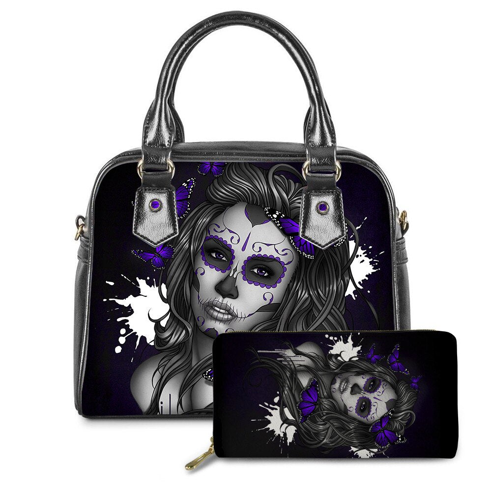 Sugar Skull Girls Print Luxury Handbags Rose Gothic Bags & wallet