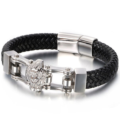 Lion Head Mens Bracelets & Bangles Braided Genuine Leather Bracelet