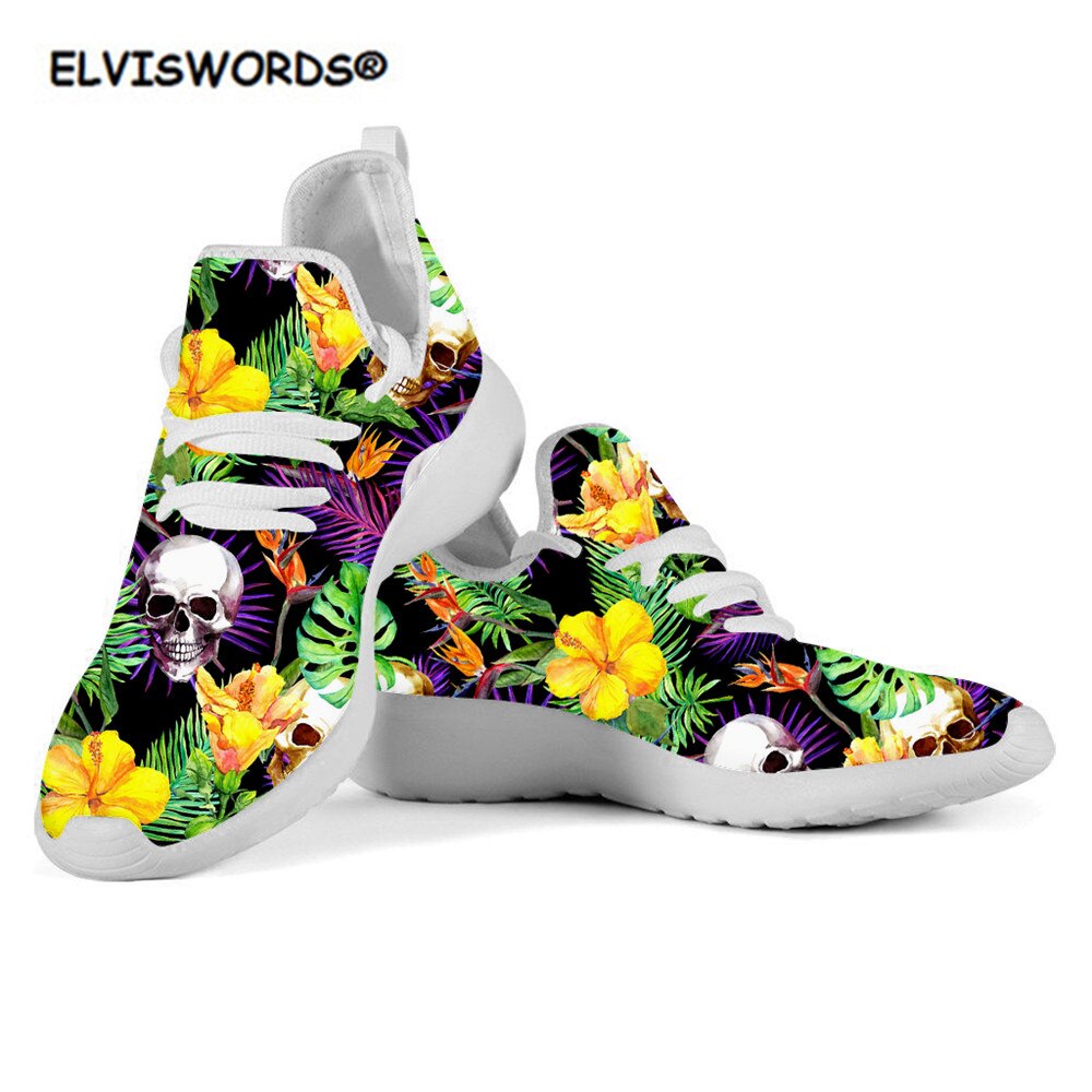 Women's Flats Shoes Tropical Leaves Skull Printed Girls Sneakers