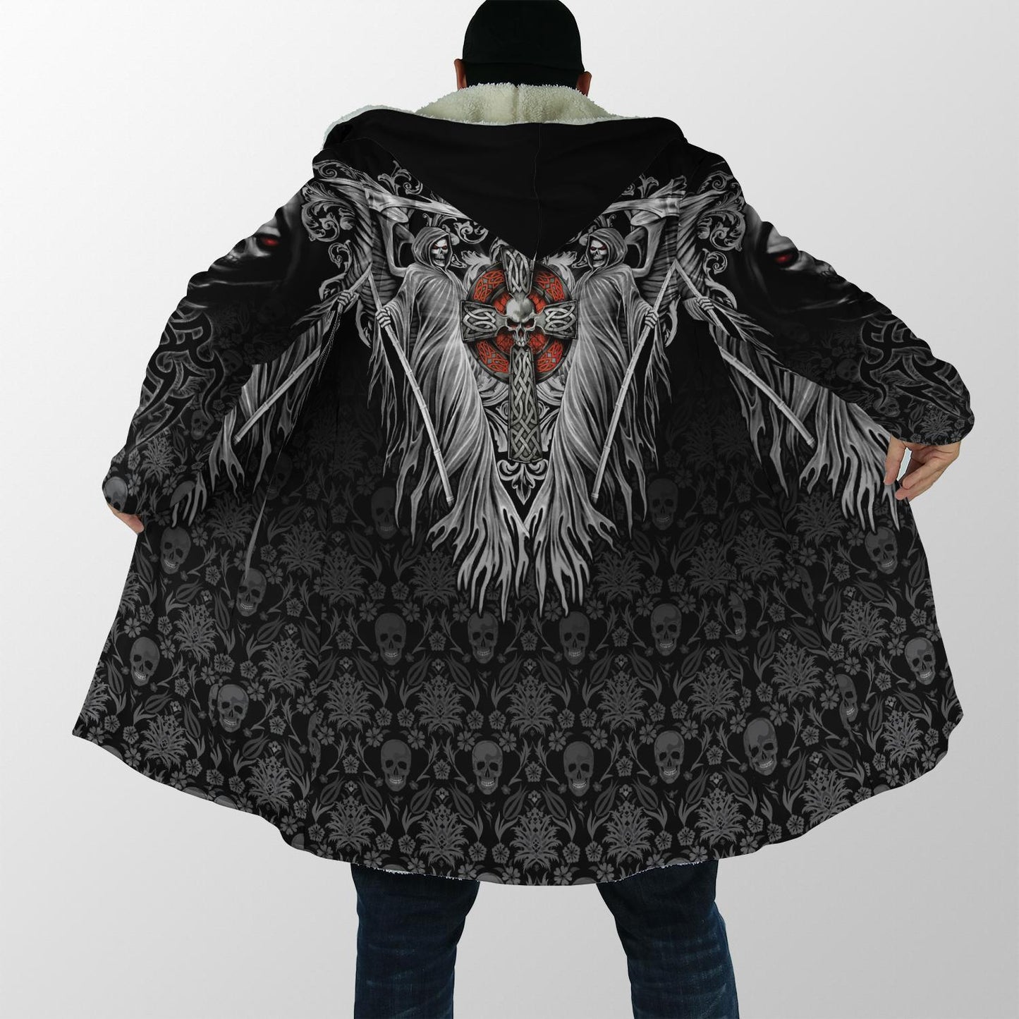 Gothic Unisex Hooded cloak Crazy Skull wind breaker Unisex Casual Thick Warm cloak, grim reaper skull skeleton Halloween hooded cloak coat