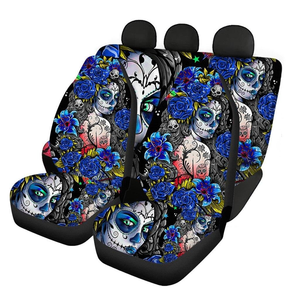 Sugar Skull Design Easy Clean Car Interior Protector Car Seat Covers Front/Back Seat Cover