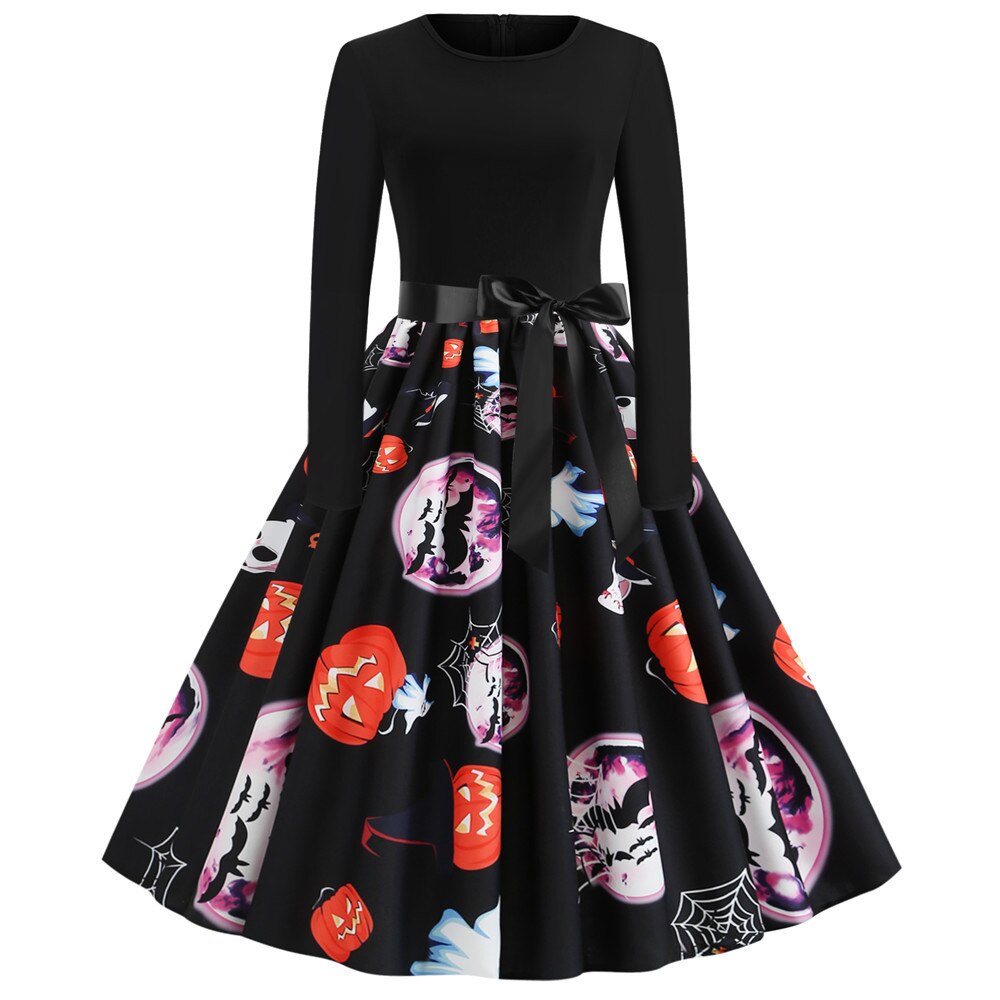 Bloody Skull Print Halloween Party Dresses