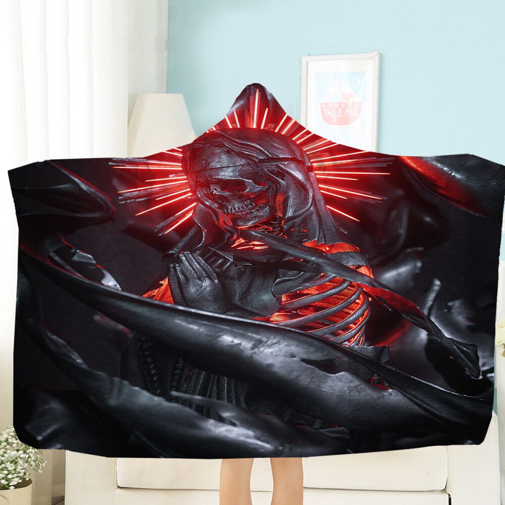 Terror Skull Blanket  3D Printing Hooded Blanket Fleece Blanket Black