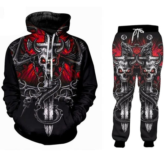 Hot Cool Cross Skull 3D Print Hoodies And Jogging Pants Set High Quality Streetwear Trendy