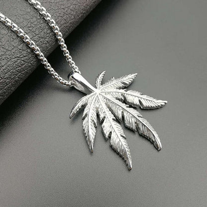 Stainless Steel Marijuana Cannabises Maple Leaf Plant Pendants Necklaces