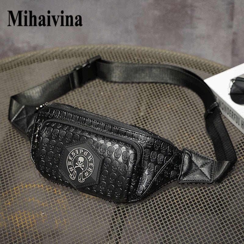 Retro Men Skull Chest Pack Waist Bag