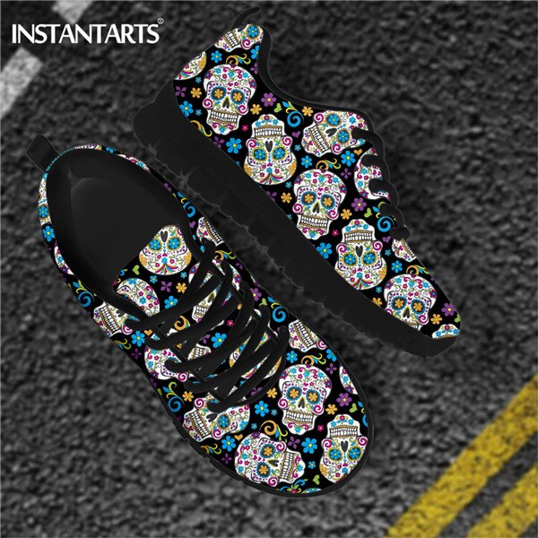 Brand Design Sugar Skull Floral Flats Sneaker Shoes for Women's