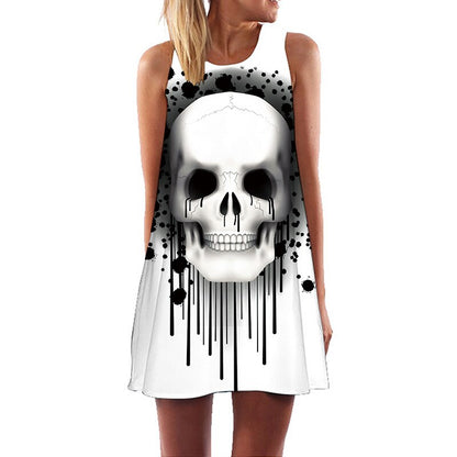 Women Summer Skull Dress Sundress 3D Printed Vintage