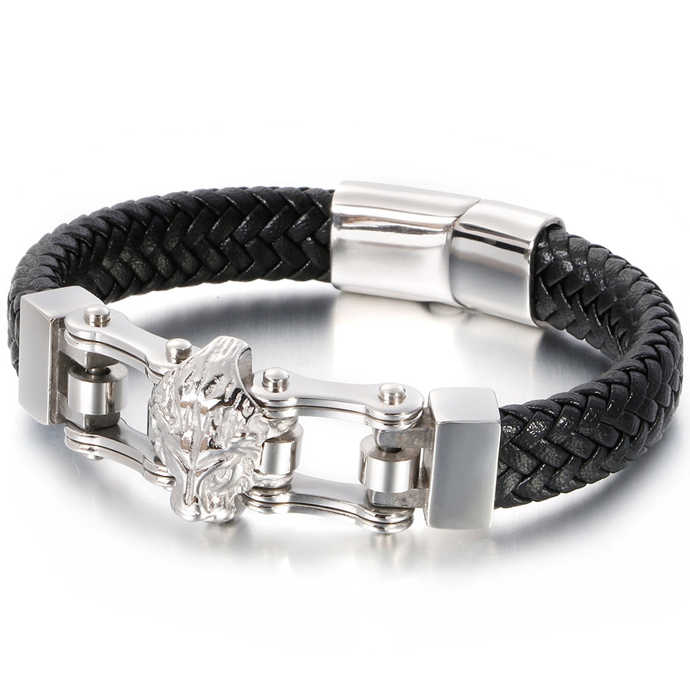 Lion Head Mens Bracelets & Bangles Braided Genuine Leather Bracelet