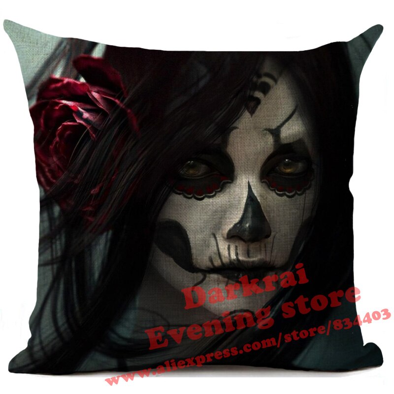 Day Of The Dead Halloween Cushion Pillow Cover Horror Sugar Skull