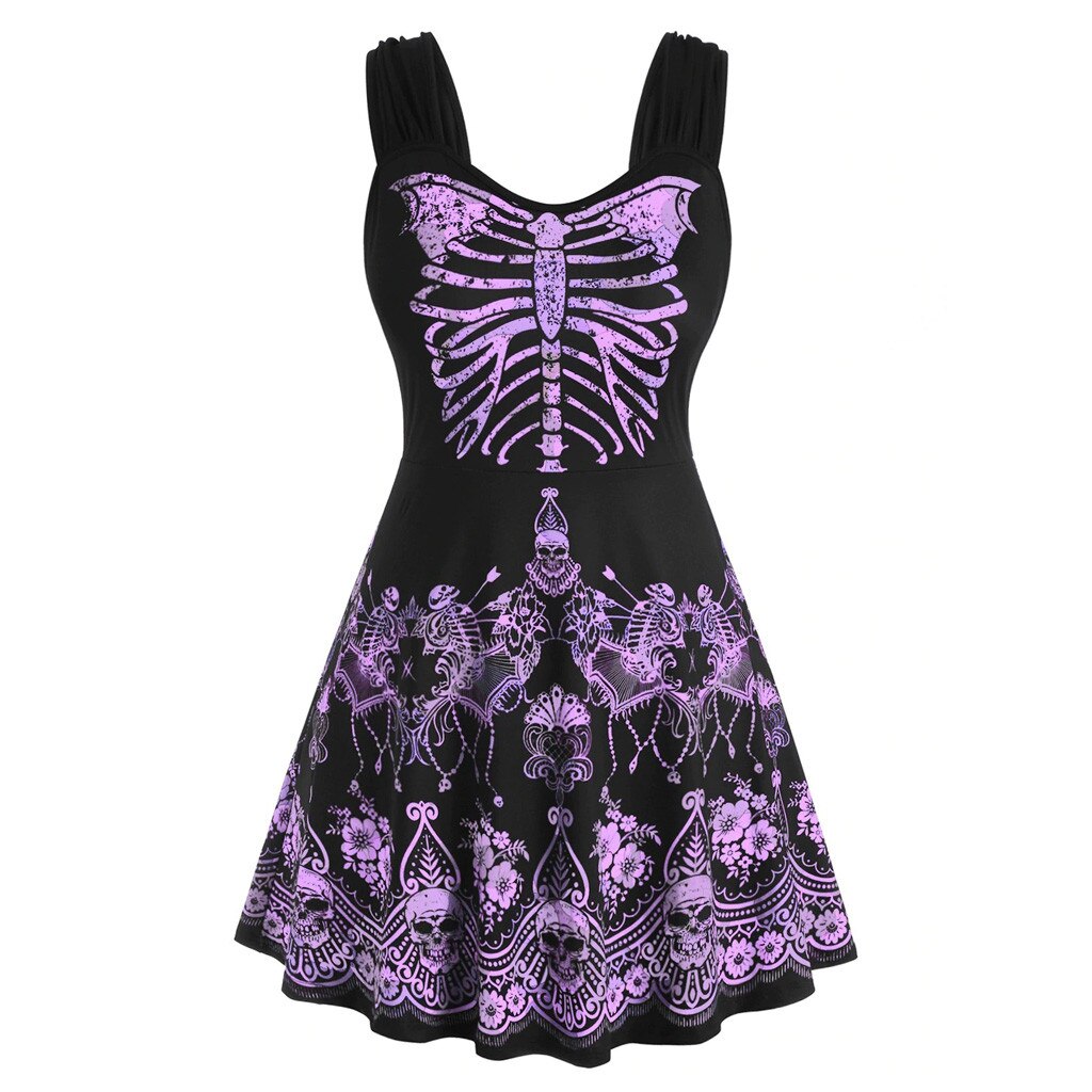 Dress Women Fashion Womens Butterfly Skull Floral Halloween Plus