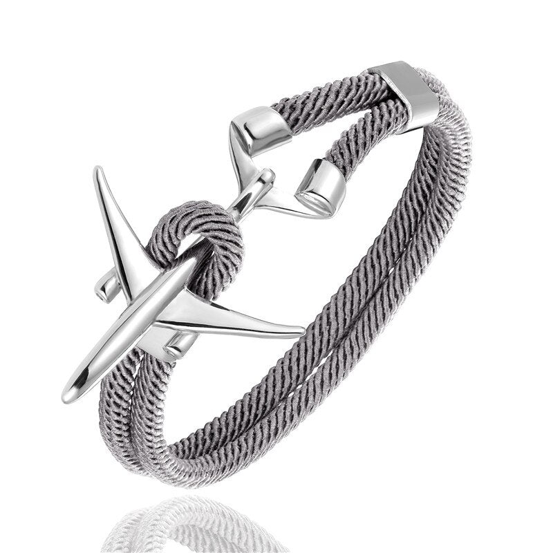 Fashion Stainless Steel Airplane Glider Anchor Rope Leather