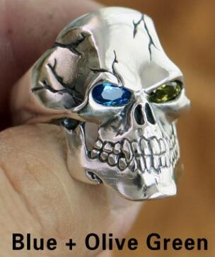 Sterling Silver CZ Eyes Skull Ring Mens Biker