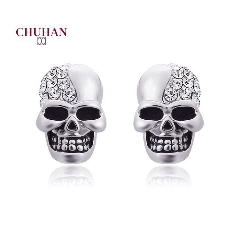 New Hot Punk Gold Unisex Skull Head Stud Earring