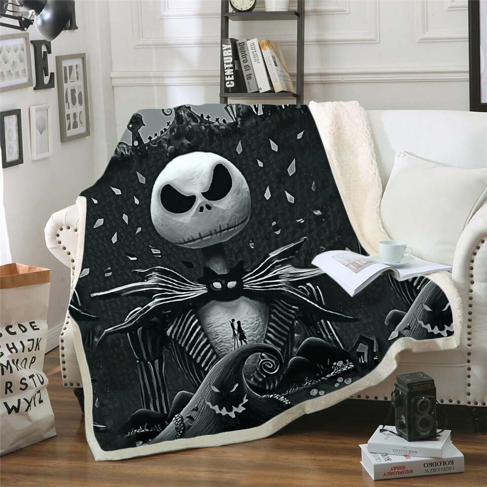 The Nightmare Before Christmas Jack Skull Sherpa Blanket  Plush Velvet Warm